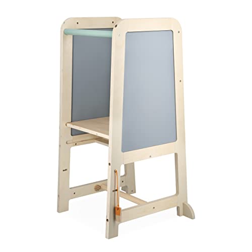 Janod - Lernturm aus Holz - 2 Einstellbare Höhen - 1 Abnehmbarer Tritthocker, 1 Tafel, 2 Kreiden, 1 Bürste - Ab 18 Monate, J09640