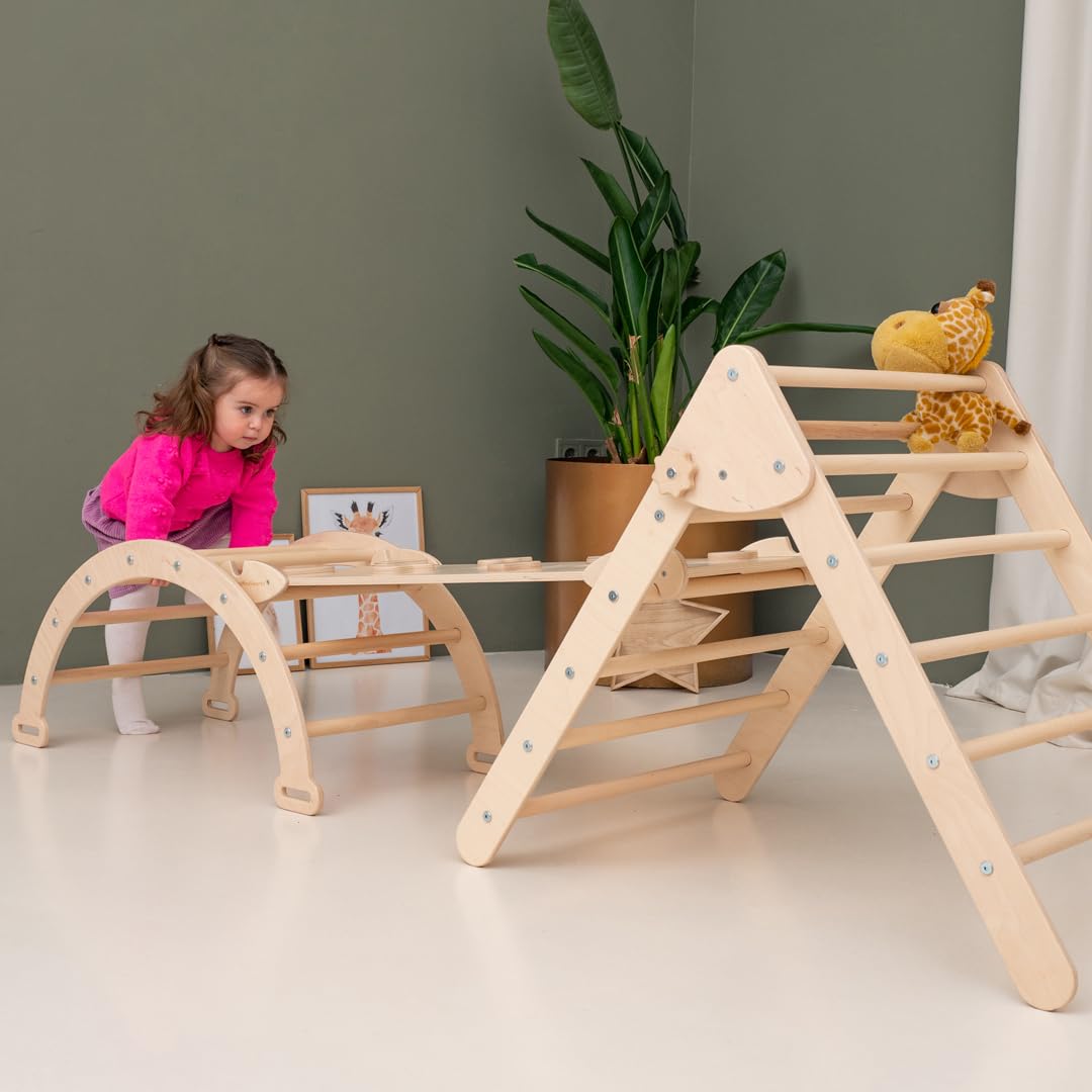 Woodandhearts Montessori Kletterdreieck mit Rutsche – Kletterbogen aus Holz – Kinderrutsche Indoor für Baby & Kinder – Spielplatz Klettergerüst für Kinderzimmer