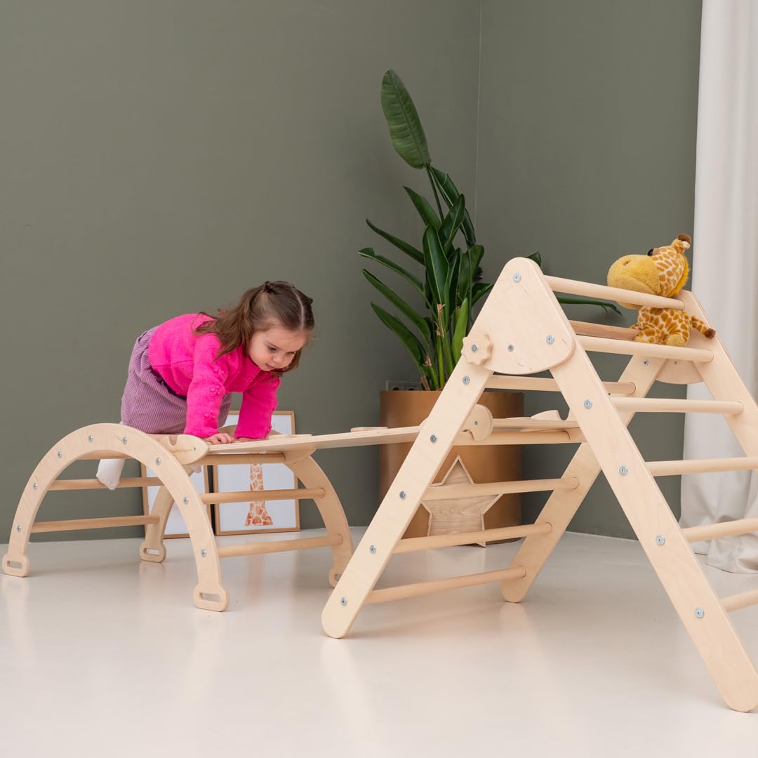 Woodandhearts Montessori Kletterdreieck mit Rutsche – Kletterbogen aus Holz – Kinderrutsche Indoor für Baby & Kinder – Spielplatz Klettergerüst für Kinderzimmer