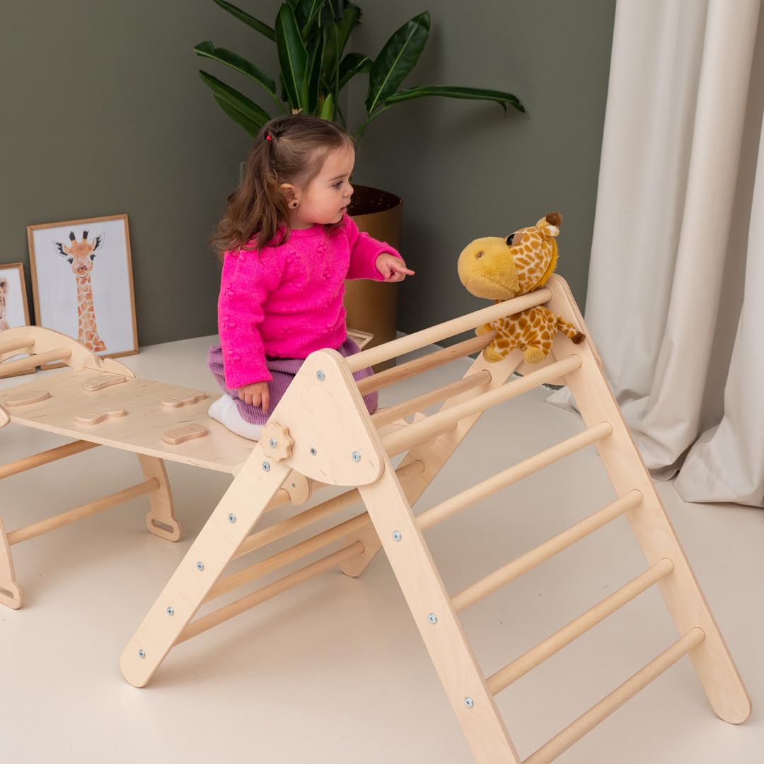 Woodandhearts Montessori Kletterdreieck mit Rutsche – Kletterbogen aus Holz – Kinderrutsche Indoor für Baby & Kinder – Spielplatz Klettergerüst für Kinderzimmer