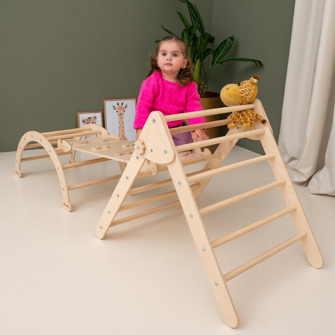 Woodandhearts Montessori Kletterdreieck mit Rutsche – Kletterbogen aus Holz – Kinderrutsche Indoor für Baby & Kinder – Spielplatz Klettergerüst für Kinderzimmer