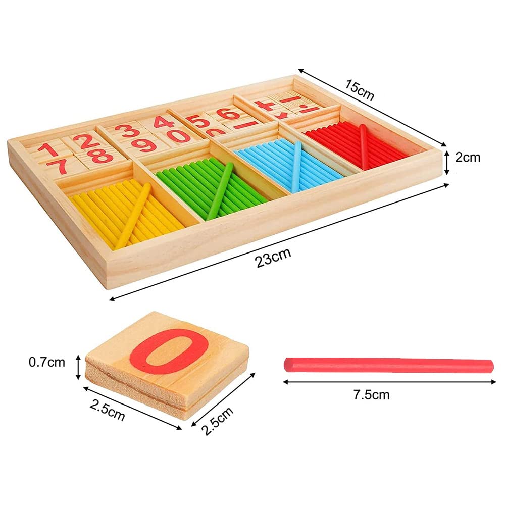 Montessori Mathe-Lernspielzeug aus Holz – Bunte Zählstäbchen & Zahlenkarten im Set, Pädagogisches Spielzeug für Kinder ab 3 Jahren