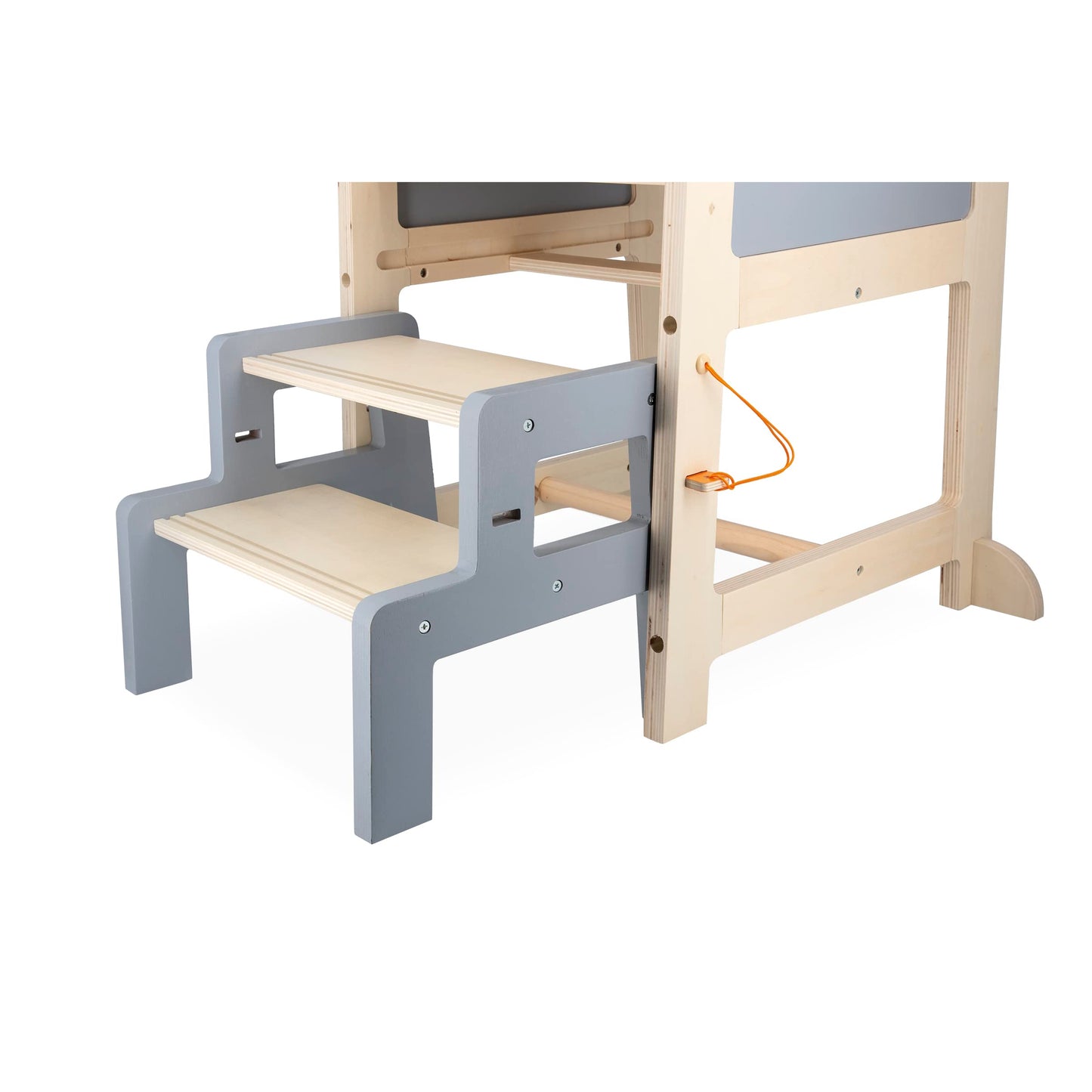 Janod - Lernturm aus Holz - 2 Einstellbare Höhen - 1 Abnehmbarer Tritthocker, 1 Tafel, 2 Kreiden, 1 Bürste - Ab 18 Monate, J09640