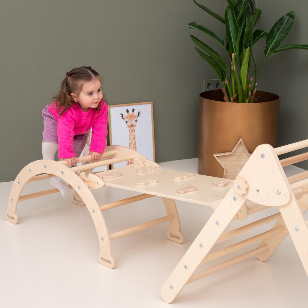 Woodandhearts Montessori Kletterdreieck mit Rutsche – Kletterbogen aus Holz – Kinderrutsche Indoor für Baby & Kinder – Spielplatz Klettergerüst für Kinderzimmer