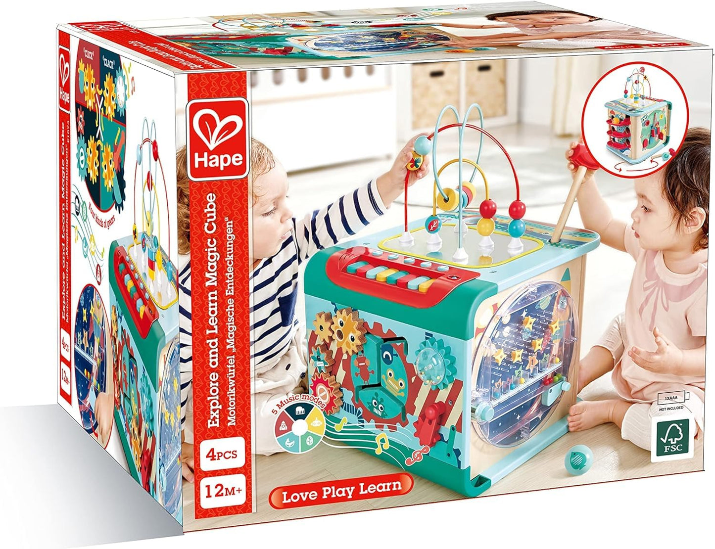 Hape Magischer Motorikwürfel, Motorikspielzeug, mit Sound-Funktion, ab 12 Monaten