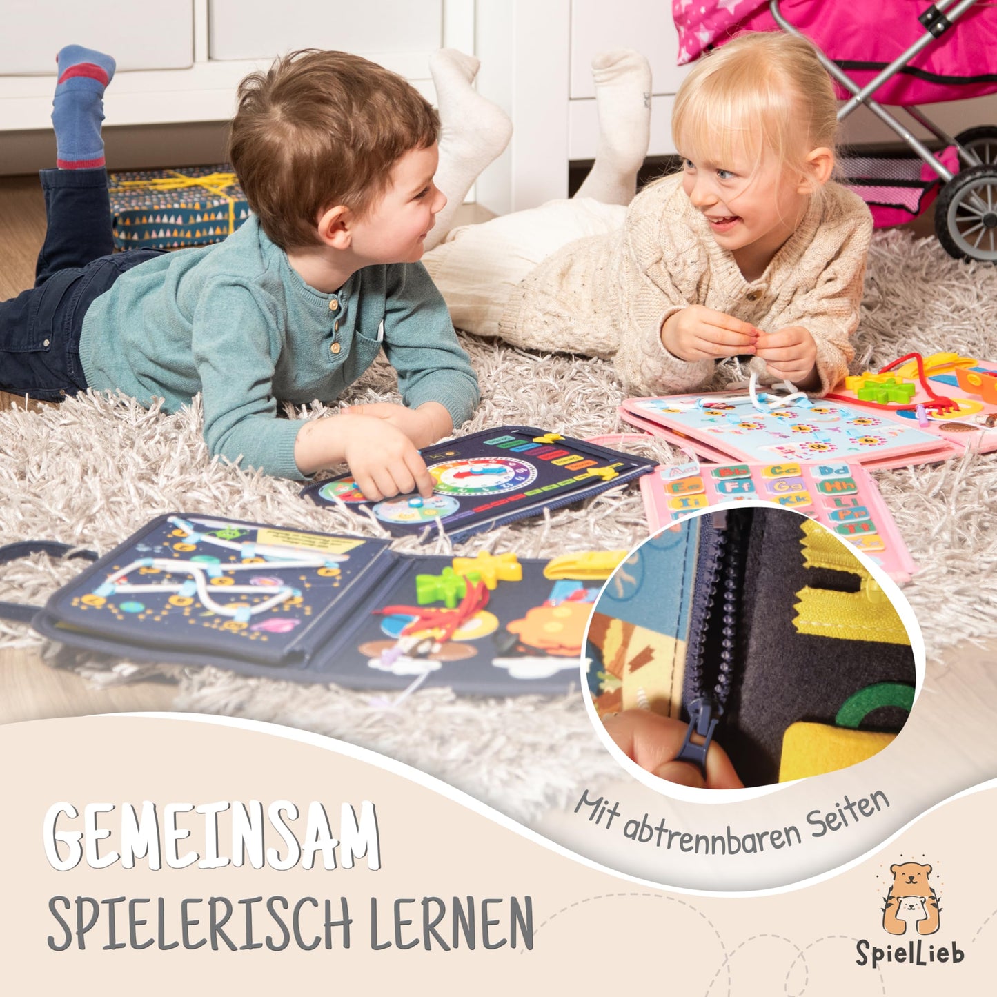 SpielLieb® Montessori Busy Board ab 3 Jahren – Interaktives Activity Board für Kinder, Motorikspielzeug & Reisespaß für Auto und Flugzeug