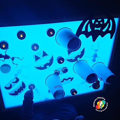 R-CRE@ – Montessori-Leuchttisch RGBW 64x48x7 cm + Aktivitätsheft | Reagiert auf Stimme und Musik | Verbindung mit Handy + Fernbedienung | Zertifiziert durch AIJU + Univ. Murcia | Sensorischer Lern