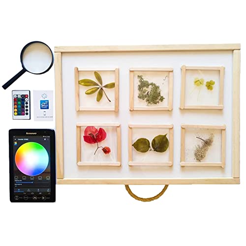R-CRE@ – Montessori-Leuchttisch RGBW 64x48x7 cm + Aktivitätsheft | Reagiert auf Stimme und Musik | Verbindung mit Handy + Fernbedienung | Zertifiziert durch AIJU + Univ. Murcia | Sensorischer Lern