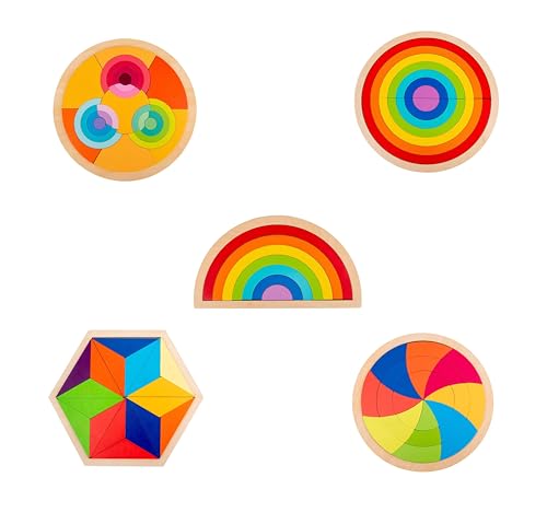 LLTCMYGS Holz Regenbogen Baustein Puzzle Set Spielzeug, Feinmotorik und sensorische Entwicklung von Kindern