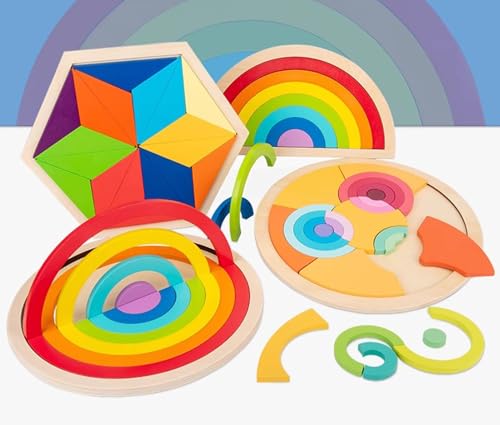 LLTCMYGS Holz Regenbogen Baustein Puzzle Set Spielzeug, Feinmotorik und sensorische Entwicklung von Kindern