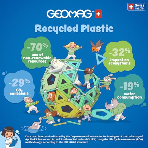 Geomag, Glow Recycled, Magnetische Konstruktionen mit Glüheffekt, Glow-in-The-Dark Magnetstäbe, 142 Stück Packung, 100% recycelter Kunststoff