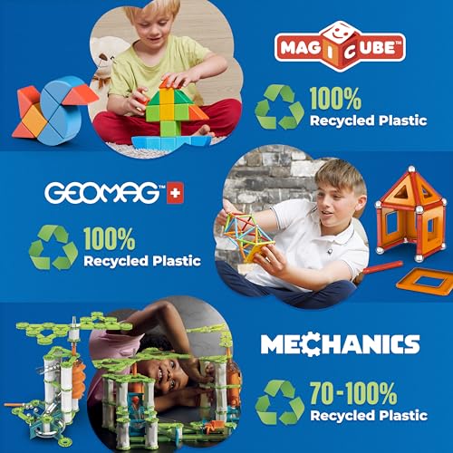 Geomag, Glow Recycled, Magnetische Konstruktionen mit Glüheffekt, Glow-in-The-Dark Magnetstäbe, 142 Stück Packung, 100% recycelter Kunststoff