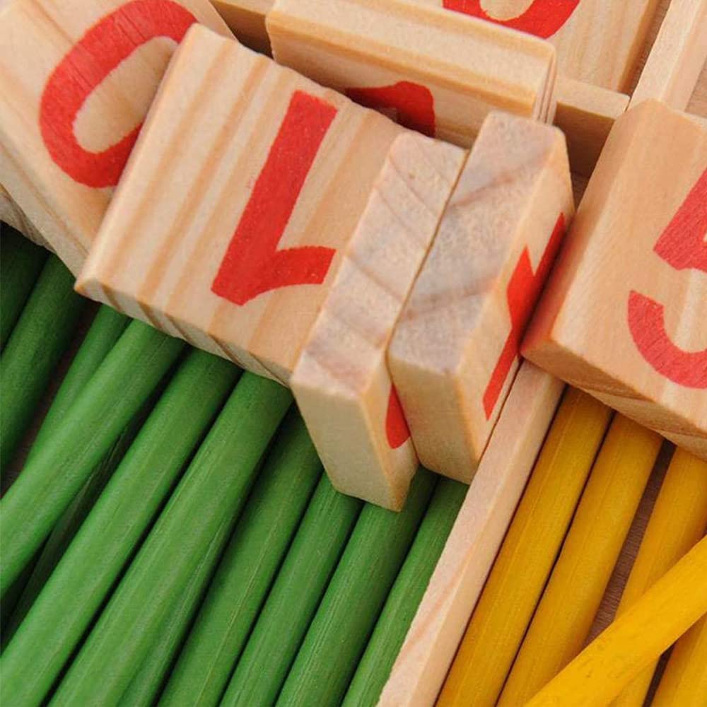 Montessori Mathe-Lernspielzeug aus Holz – Bunte Zählstäbchen & Zahlenkarten im Set, Pädagogisches Spielzeug für Kinder ab 3 Jahren