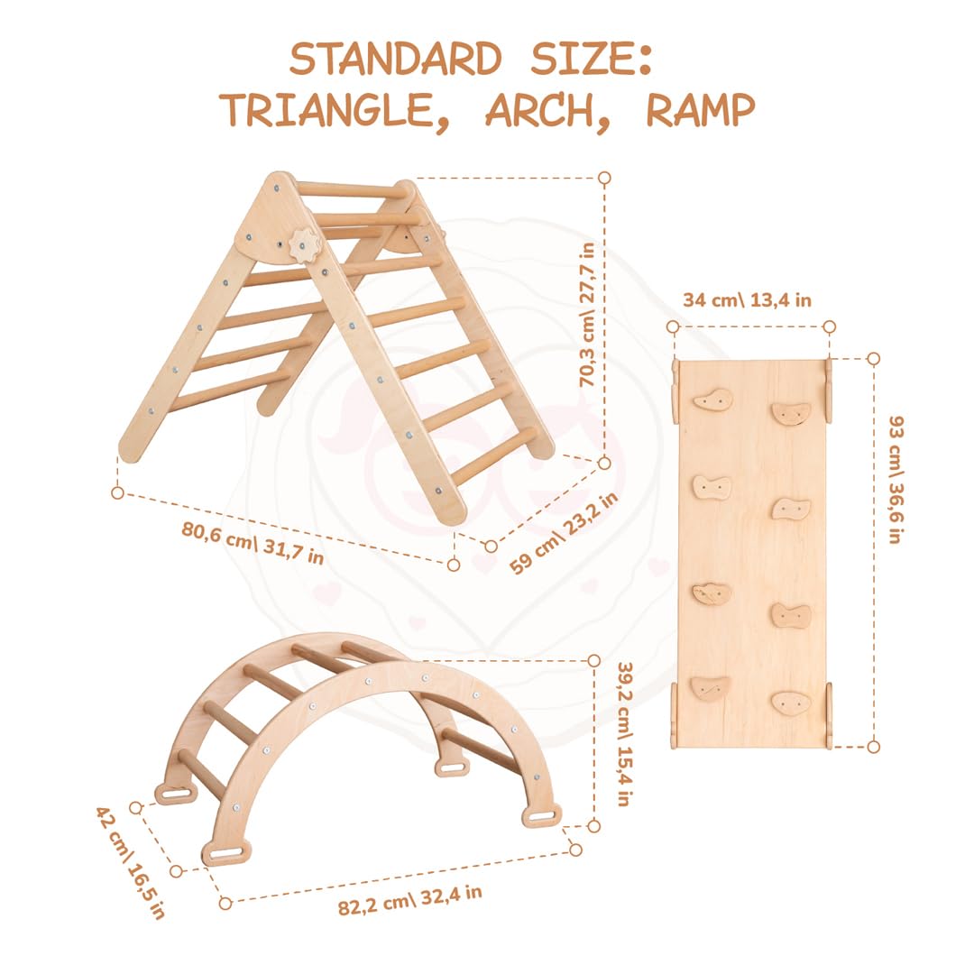 Woodandhearts Montessori Kletterdreieck mit Rutsche – Kletterbogen aus Holz – Kinderrutsche Indoor für Baby & Kinder – Spielplatz Klettergerüst für Kinderzimmer