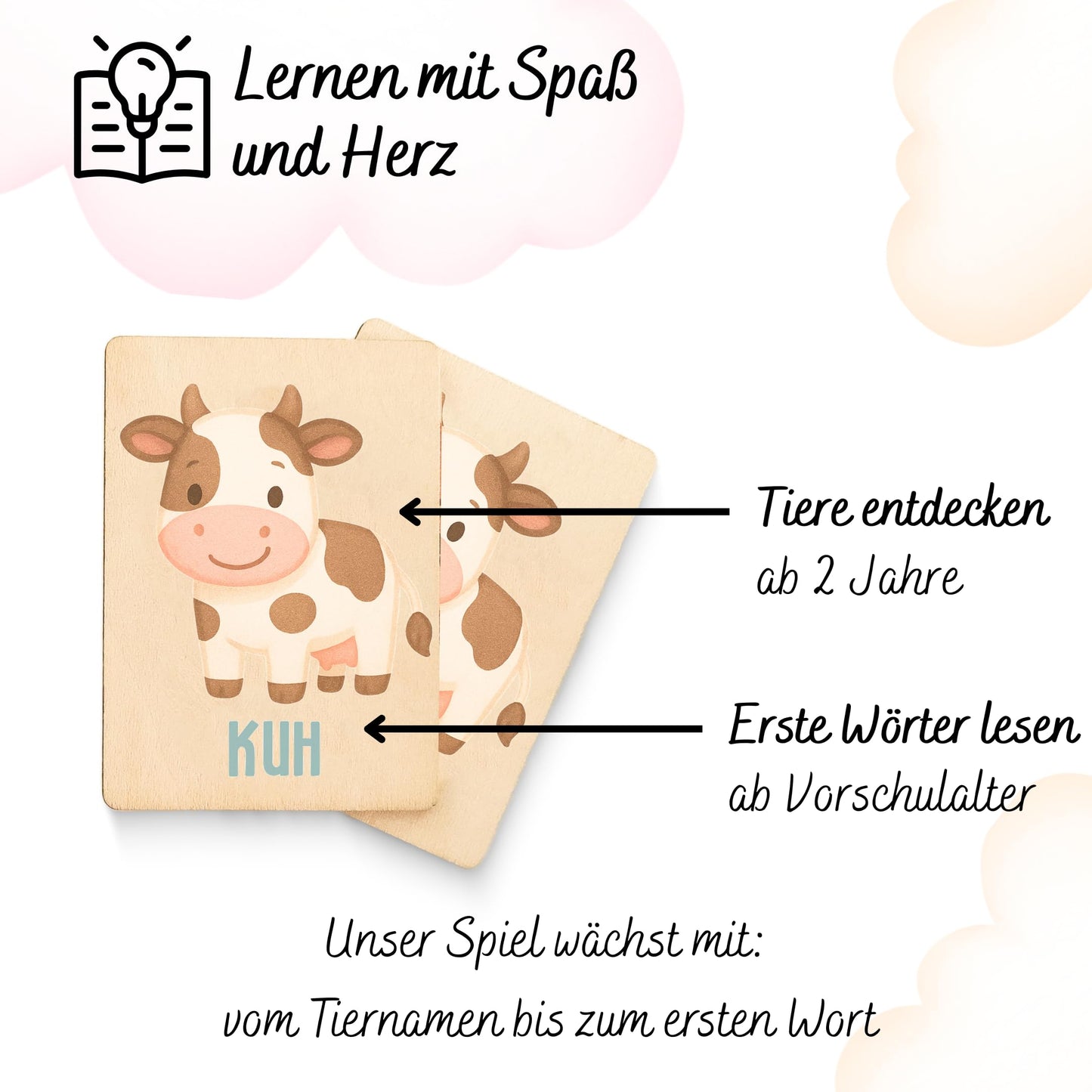Lilli&Luki® Montessori Memo-Spiel aus Holz – 20 Tierkarten, Lern- & Gedächtnisspielzeug für Kinder ab 2 Jahren