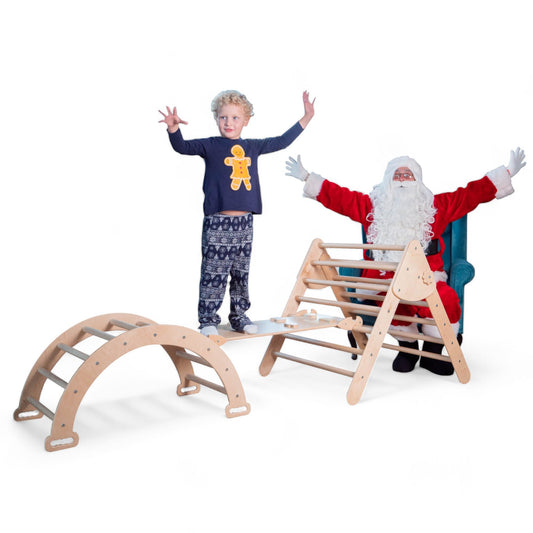 Wood And Hearts kletterdreieck, kletterbogen, Indoor Spielplatz, rutsche Indoor kletterdreieck mit rutsch, Klettern Kinder Indoor, Montessori Rampe Bogen Kletter Leiter(4-8 Jahre)