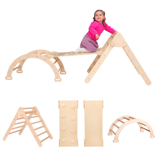Woodandhearts Montessori Kletterdreieck mit Rutsche – Kletterbogen aus Holz – Kinderrutsche Indoor für Baby & Kinder – Spielplatz Klettergerüst für Kinderzimmer