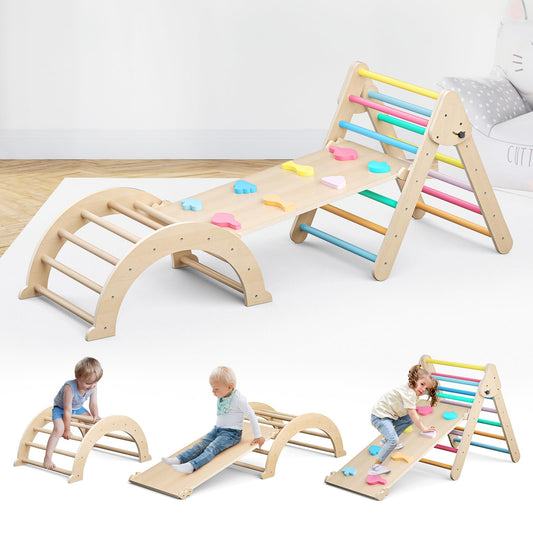 Brolteja Kletterspielzeug für Kleinkinder, Kletterleitern aus Holz für Kinder, faltbares Klettergerüst für Kinder, Montessori-Spielausrüstung für Kleinkinder (Regenbogenfarbe-3 in 1)