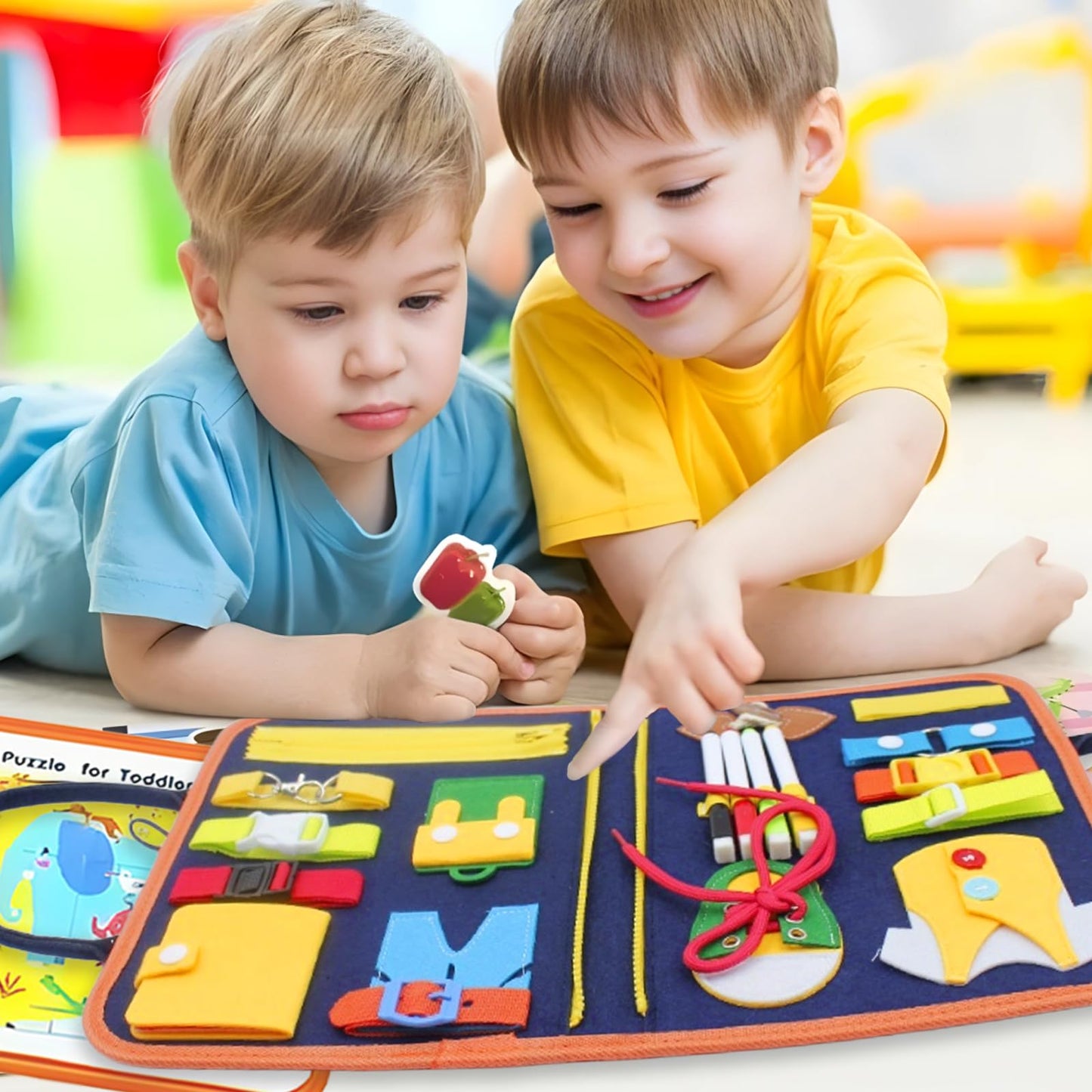 Montessori Aktivitätsbrett aus Filz mit 91 Teilen – Sensorisches Lernspielzeug für Kinder ab 1–4 Jahren, Pädagogisches Busy Board mit Zahlen, Buchstaben & Formen