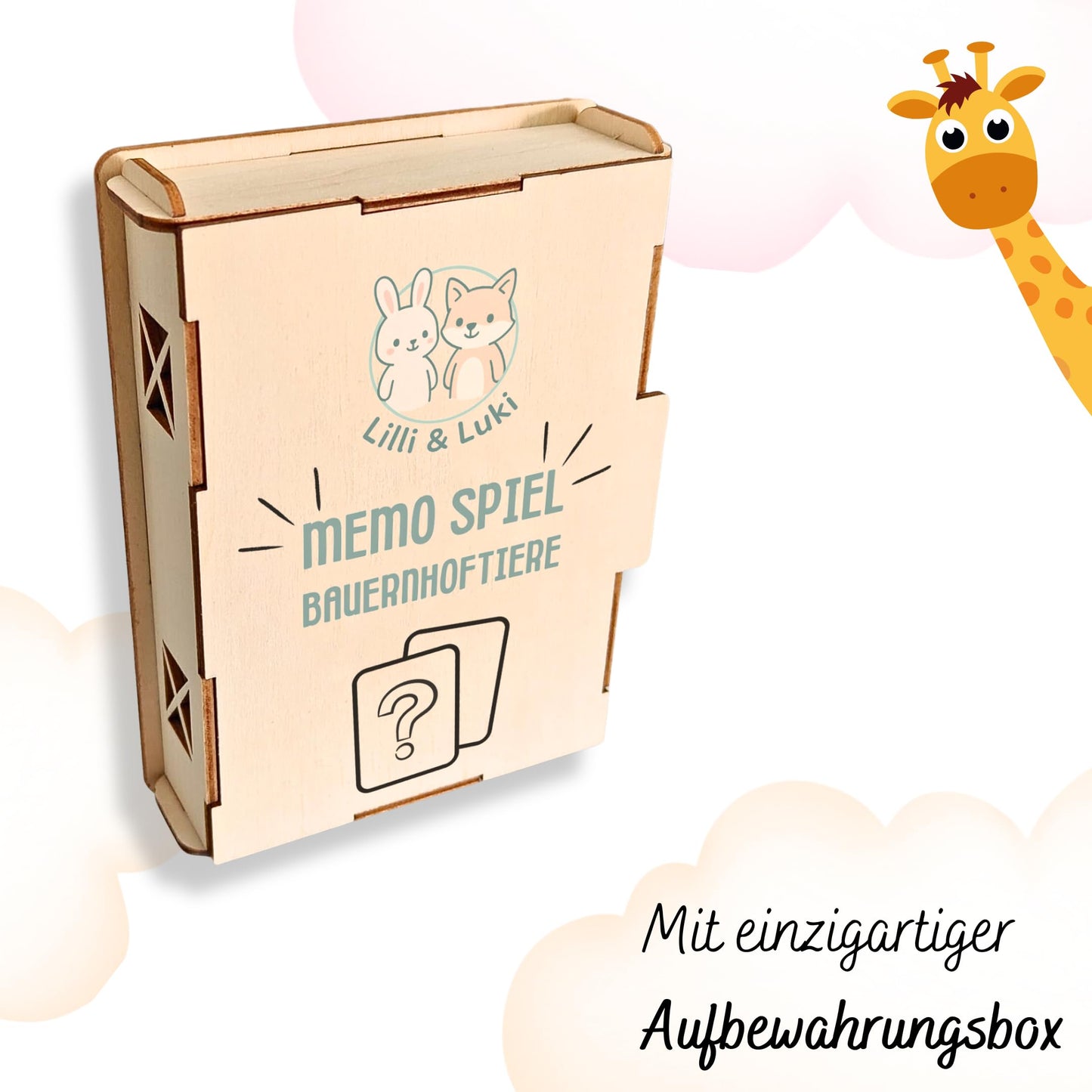 Lilli&Luki® Montessori Memo-Spiel aus Holz – 20 Tierkarten, Lern- & Gedächtnisspielzeug für Kinder ab 2 Jahren