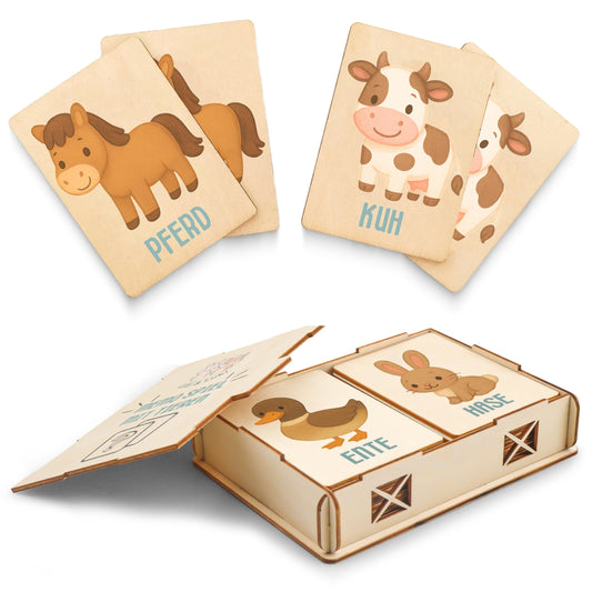 Lilli&Luki® Montessori Memo-Spiel aus Holz – 20 Tierkarten, Lern- & Gedächtnisspielzeug für Kinder ab 2 Jahren