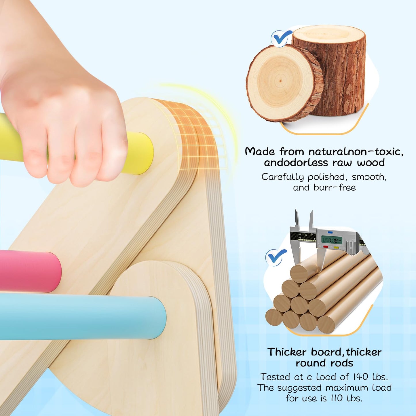 Brolteja Kletterspielzeug für Kleinkinder, Kletterleitern aus Holz für Kinder, faltbares Klettergerüst für Kinder, Montessori-Spielausrüstung für Kleinkinder (Regenbogenfarbe-3 in 1)