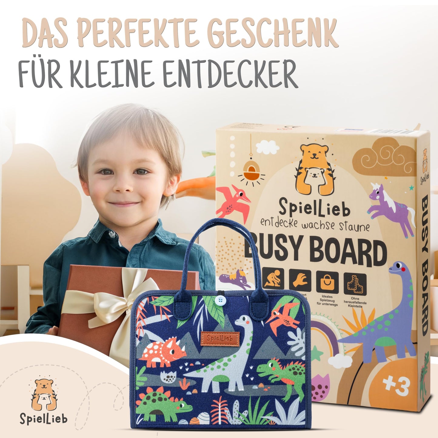SpielLieb® Montessori Busy Board ab 3 Jahren – Interaktives Activity Board für Kinder, Motorikspielzeug & Reisespaß für Auto und Flugzeug