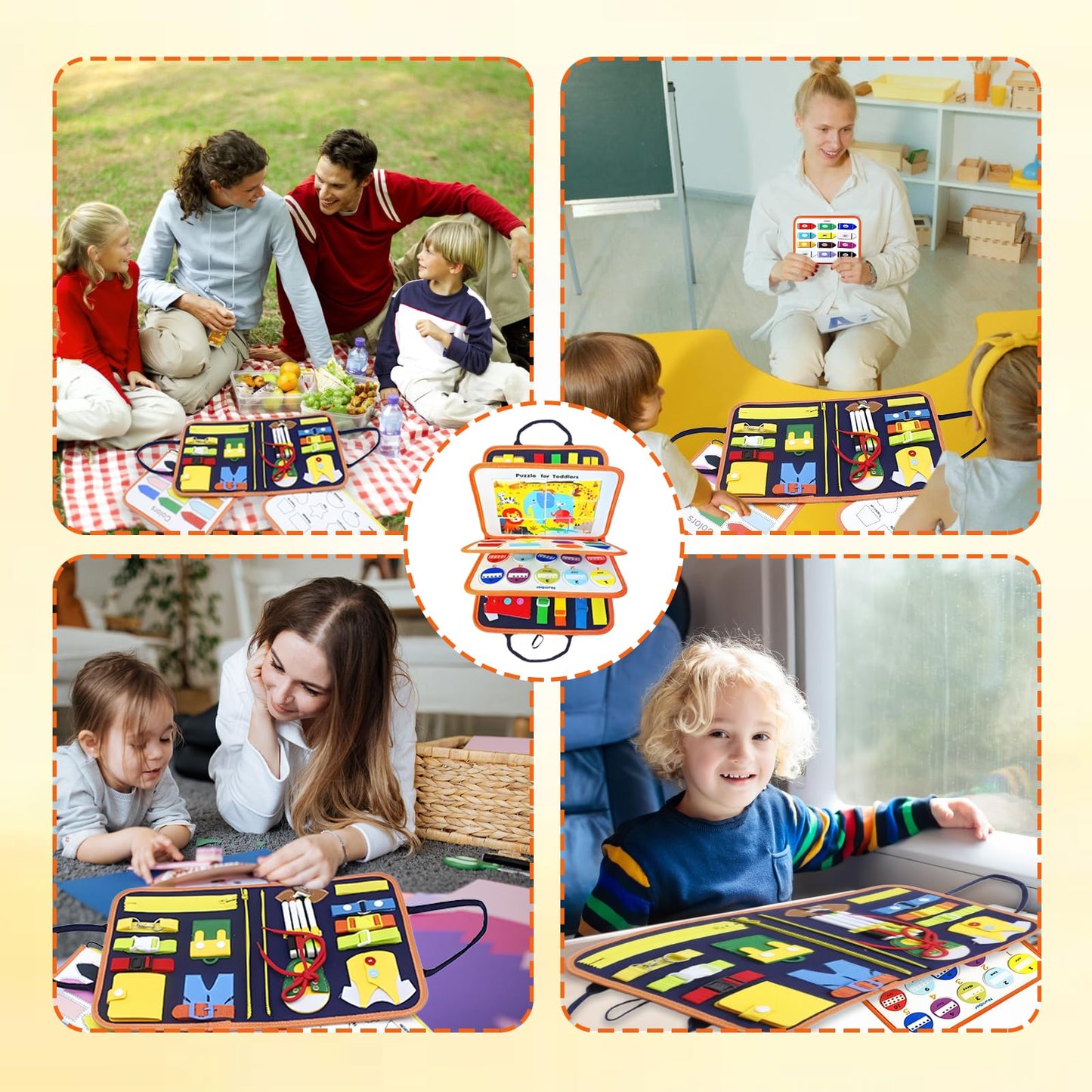 Montessori Aktivitätsbrett aus Filz mit 91 Teilen – Sensorisches Lernspielzeug für Kinder ab 1–4 Jahren, Pädagogisches Busy Board mit Zahlen, Buchstaben & Formen