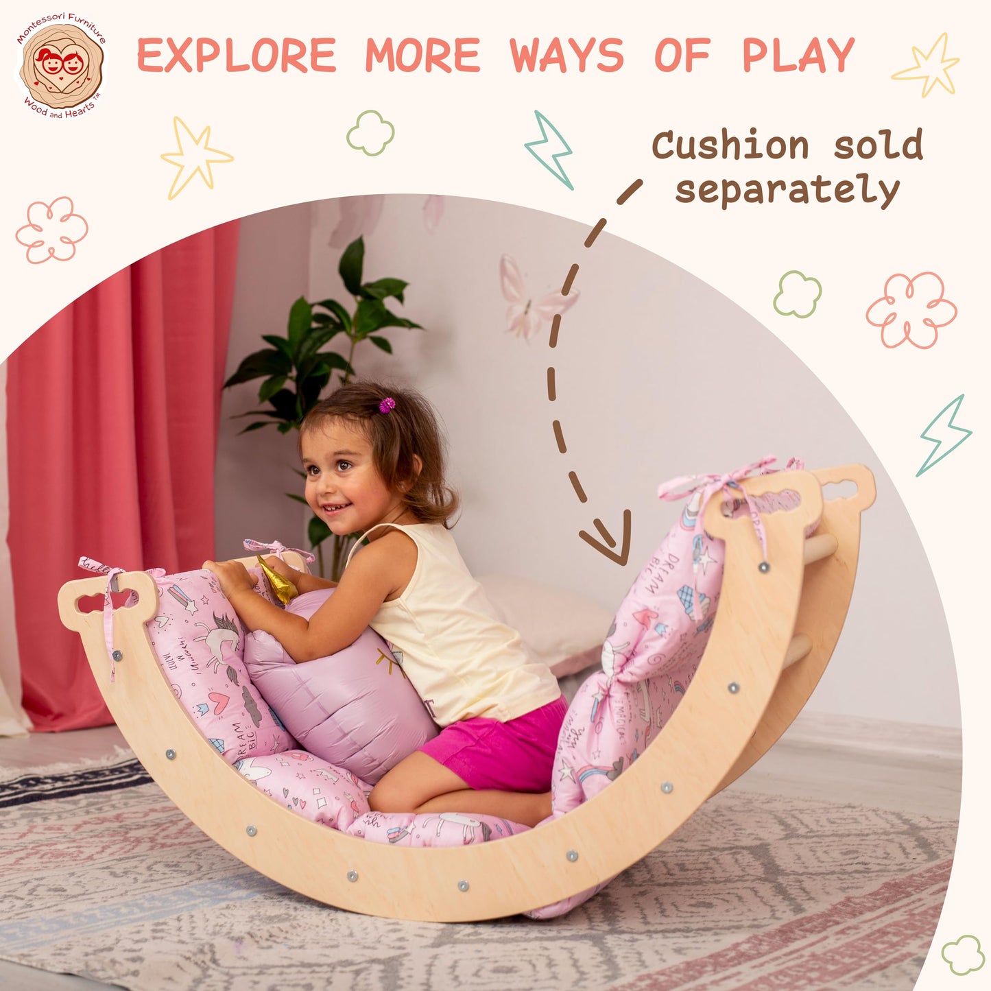 Wood And Hearts kletterdreieck, kletterbogen, Indoor Spielplatz, rutsche Indoor kletterdreieck mit rutsch, Klettern Kinder Indoor, Montessori Rampe Bogen Kletter Leiter(4-8 Jahre)