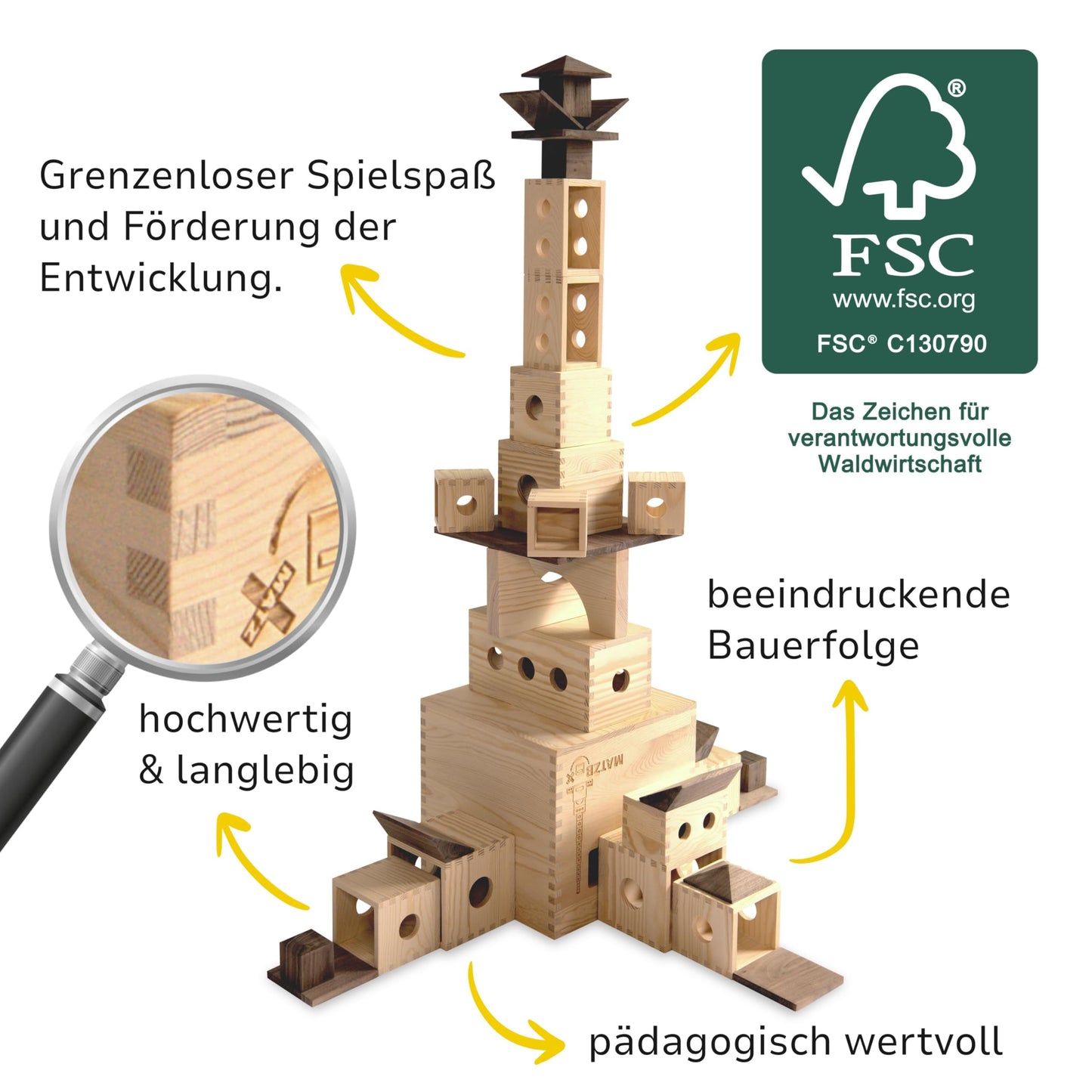 MATZBOX – Montessori Kreativspielzeug – mehrfach ausgezeichnetes und FSC®-zertifiziertes Holzspielzeug aus nachhaltigen XL Holzbausteinen – hochwertiges Spielzeuggeschenk ab 1, 2, 3, 4, 5 Jahren