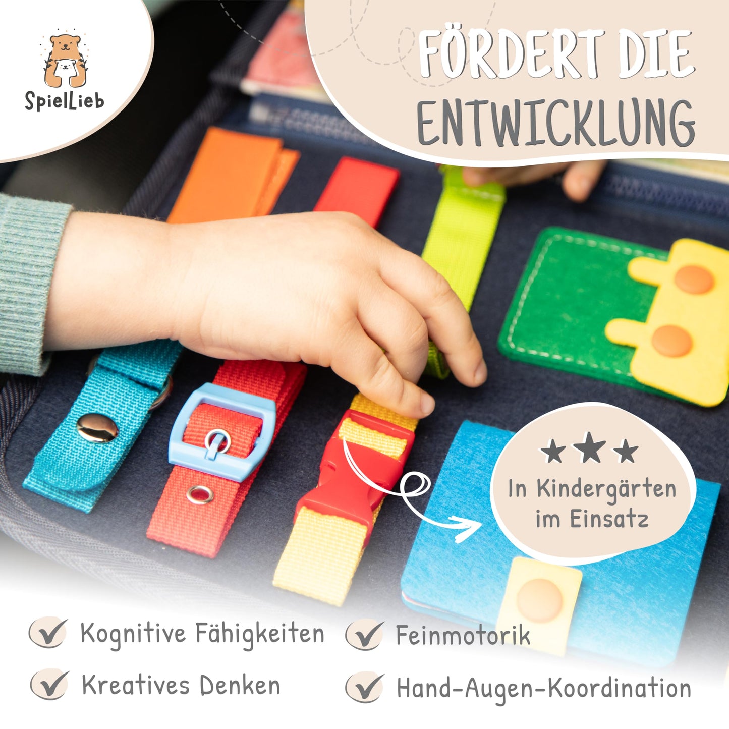 SpielLieb® Montessori Busy Board ab 3 Jahren – Interaktives Activity Board für Kinder, Motorikspielzeug & Reisespaß für Auto und Flugzeug