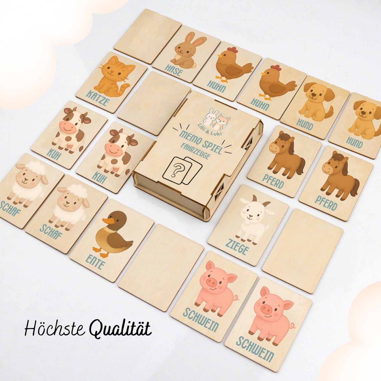 Lilli&Luki® Montessori Memo-Spiel aus Holz – 20 Tierkarten, Lern- & Gedächtnisspielzeug für Kinder ab 2 Jahren