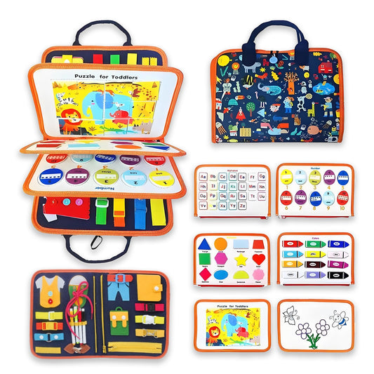 Montessori Aktivitätsbrett aus Filz mit 91 Teilen – Sensorisches Lernspielzeug für Kinder ab 1–4 Jahren, Pädagogisches Busy Board mit Zahlen, Buchstaben & Formen