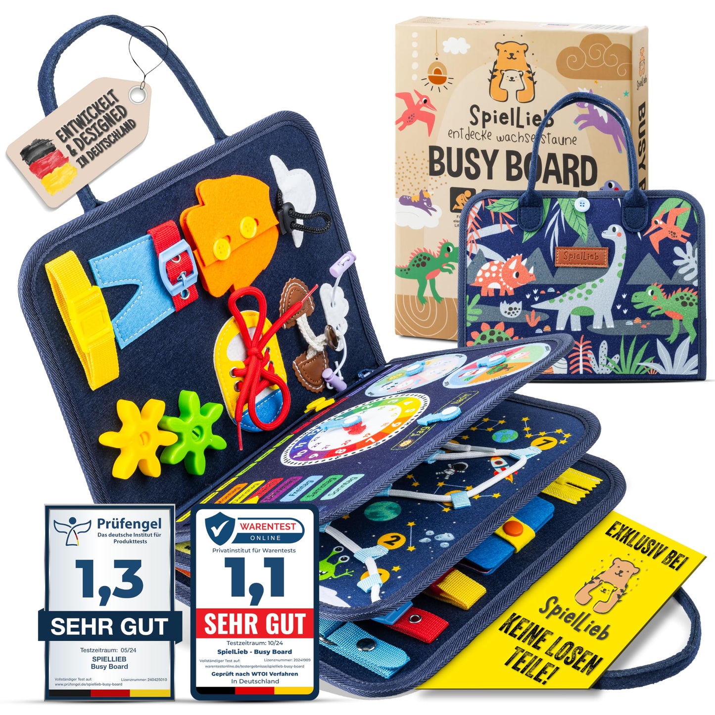 SpielLieb® Montessori Busy Board ab 3 Jahren – Interaktives Activity Board für Kinder, Motorikspielzeug & Reisespaß für Auto und Flugzeug